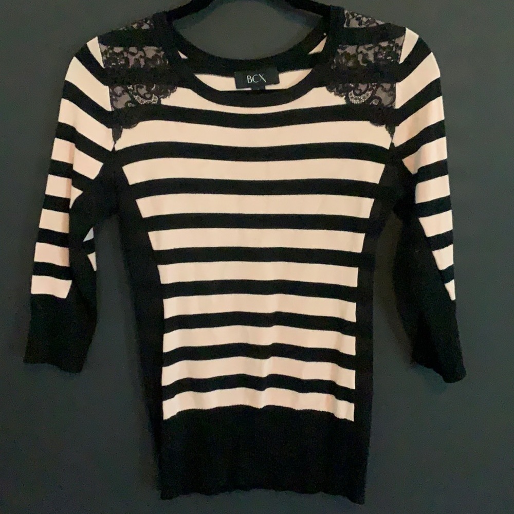 BCX Lightweight pink and black striped sweater